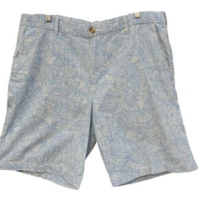 Izod Men’s 38 Blue White Striped Floral Cotton Shorts Casual